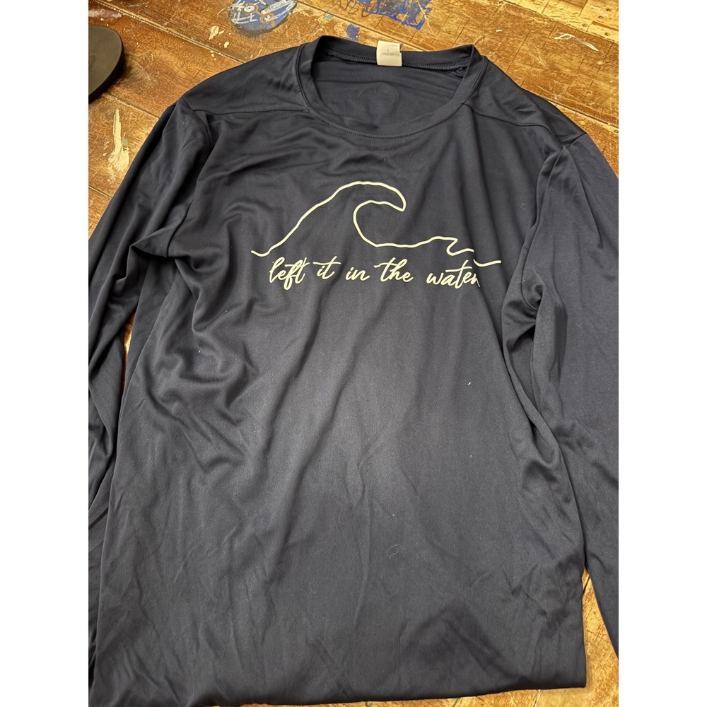 Sport-Tek Mens Navy Blue Left It In The Water Wave Graphic UPF 50 Shirt Small
